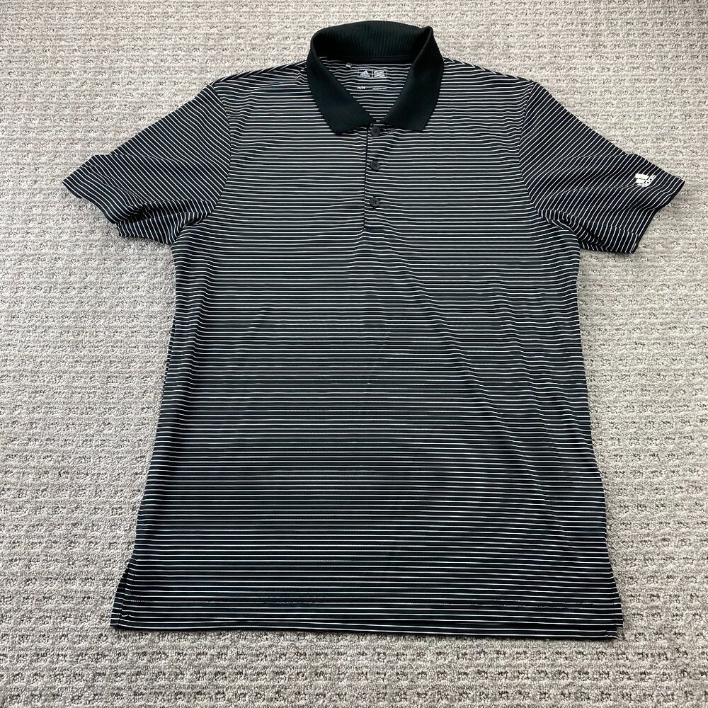 Adidas Golf Shirt Men Medium M Black White Pinstripes Striped Activewear Polo